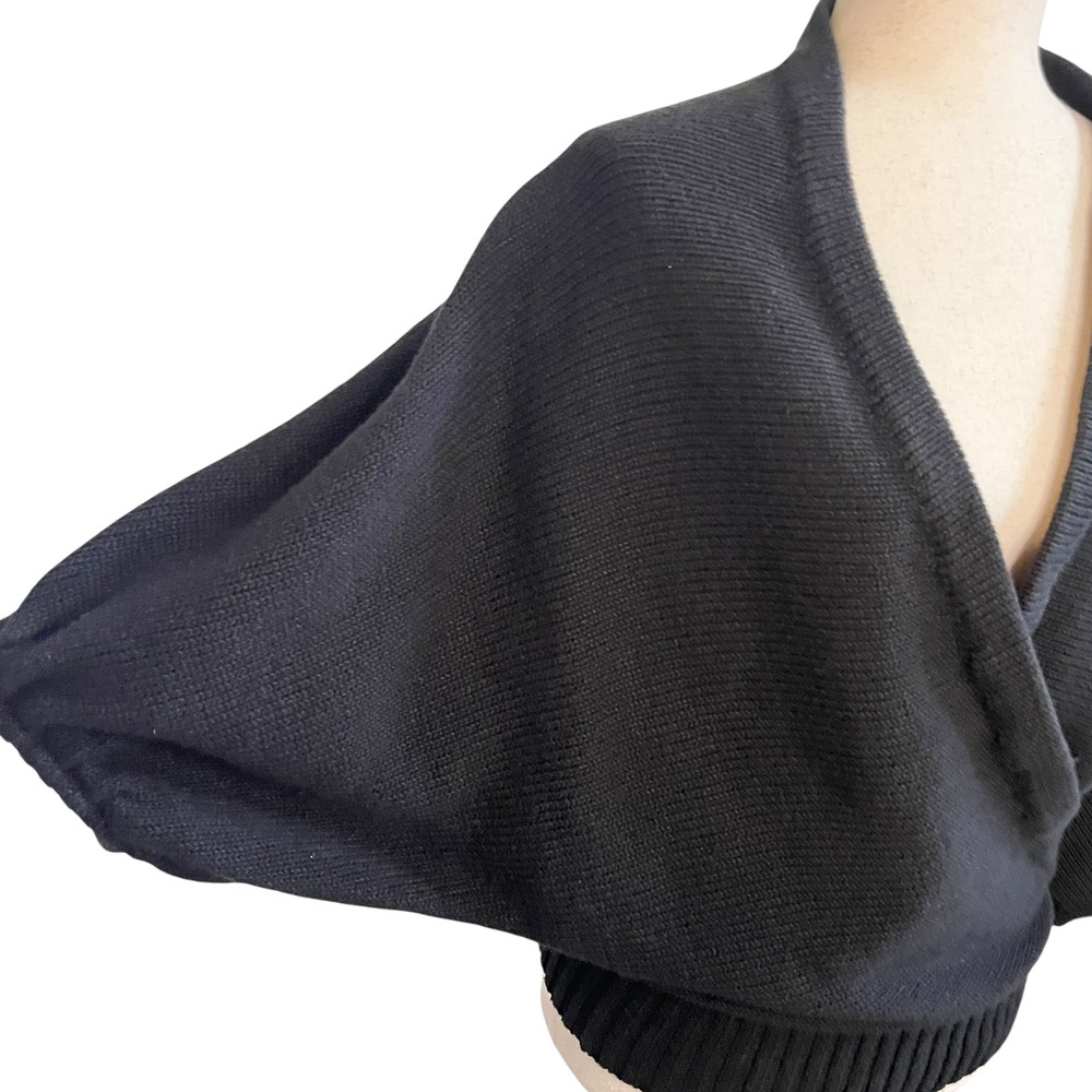 Vtg Moda Intl Black Chunky Knit Sweater Wrap Plunge M 90s Y2K Oversized Grunge - Picture 8 of 16